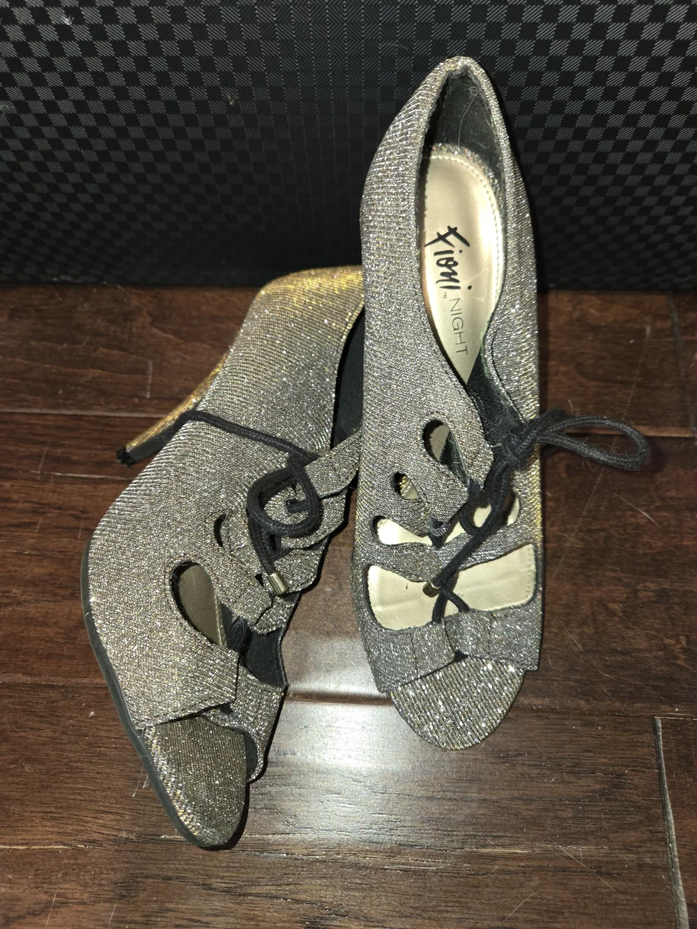 Sparkle Gold Glitter Lace-Up Peep Toe Heels